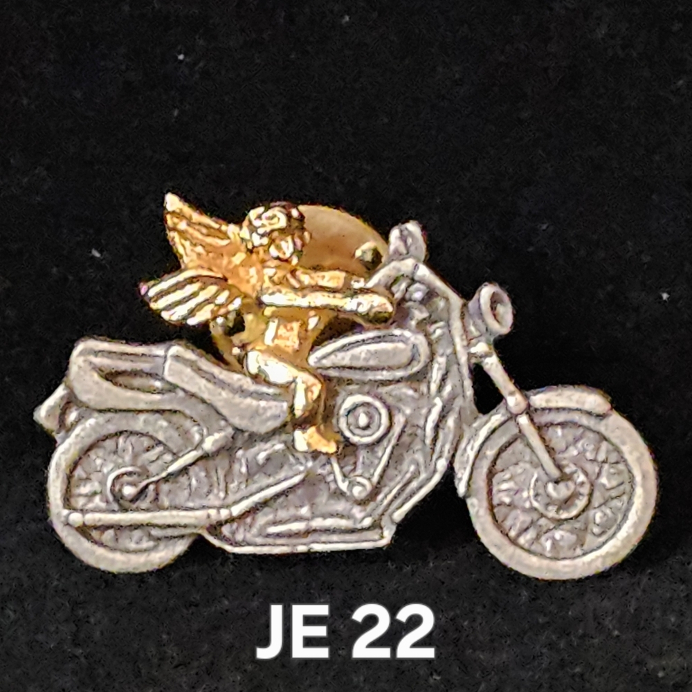 Vintage Avon Cupid Angel Motorcycle Pin Brooch Silver Goldtone JE22